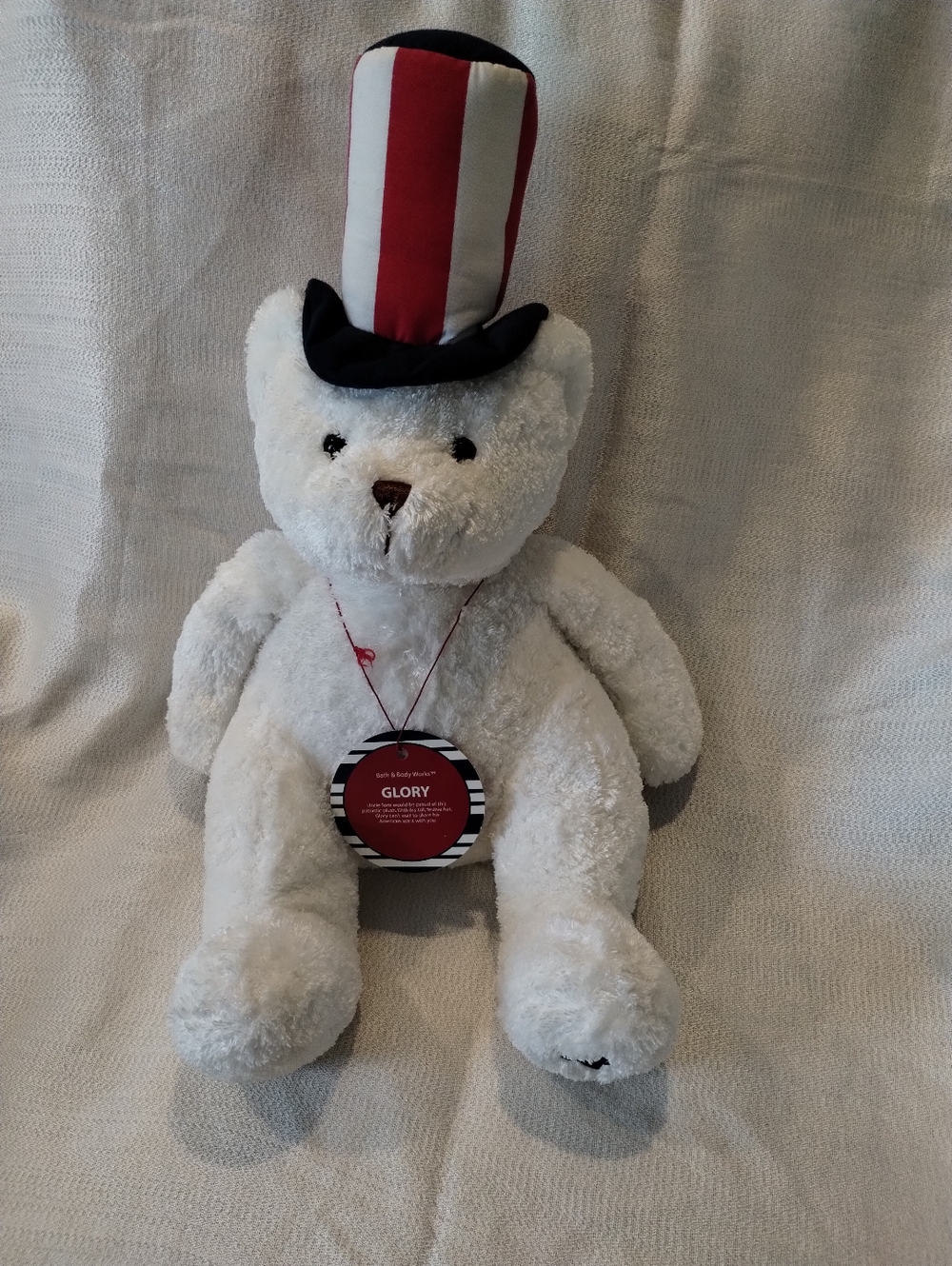 Bath & Body Works "Glory" White Plush Bear with Patriotic Top Hat